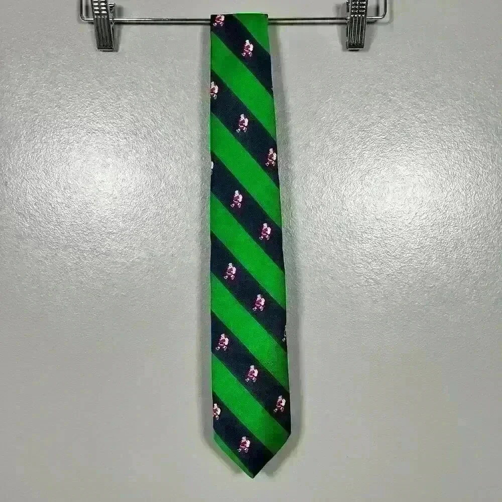 VINTAGE 90s BARRY KORMAN Santa Christmas Festive Striped Tie 53